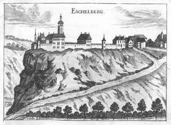 Gravur, Ansicht von Schloss Eschelberg